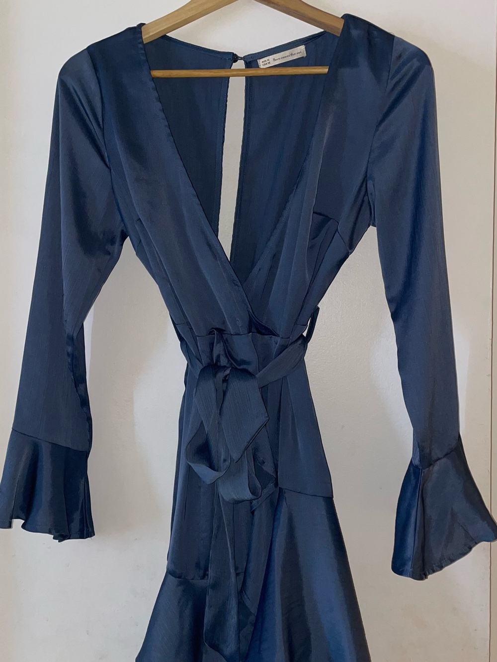 Silky Blue Wrap Dress with Tie Waist